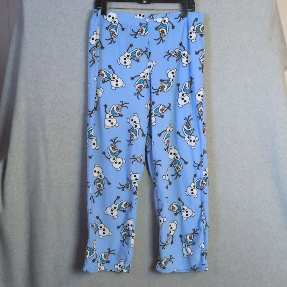 Disney Frozen Olaf Snowman Blue Fleece Pajama Set Women's L/XL - Picture 4 of 7